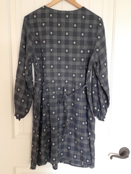 Toad&Co Maple Button Front Long Sleeve Dress Blue Navy Small Dobby Size L - Picture 2 of 12
